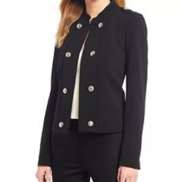 Calvin Klein Double Breast Military Blazer Zippered Sleeve Black NWT Size 8 - Picture 3 of 9